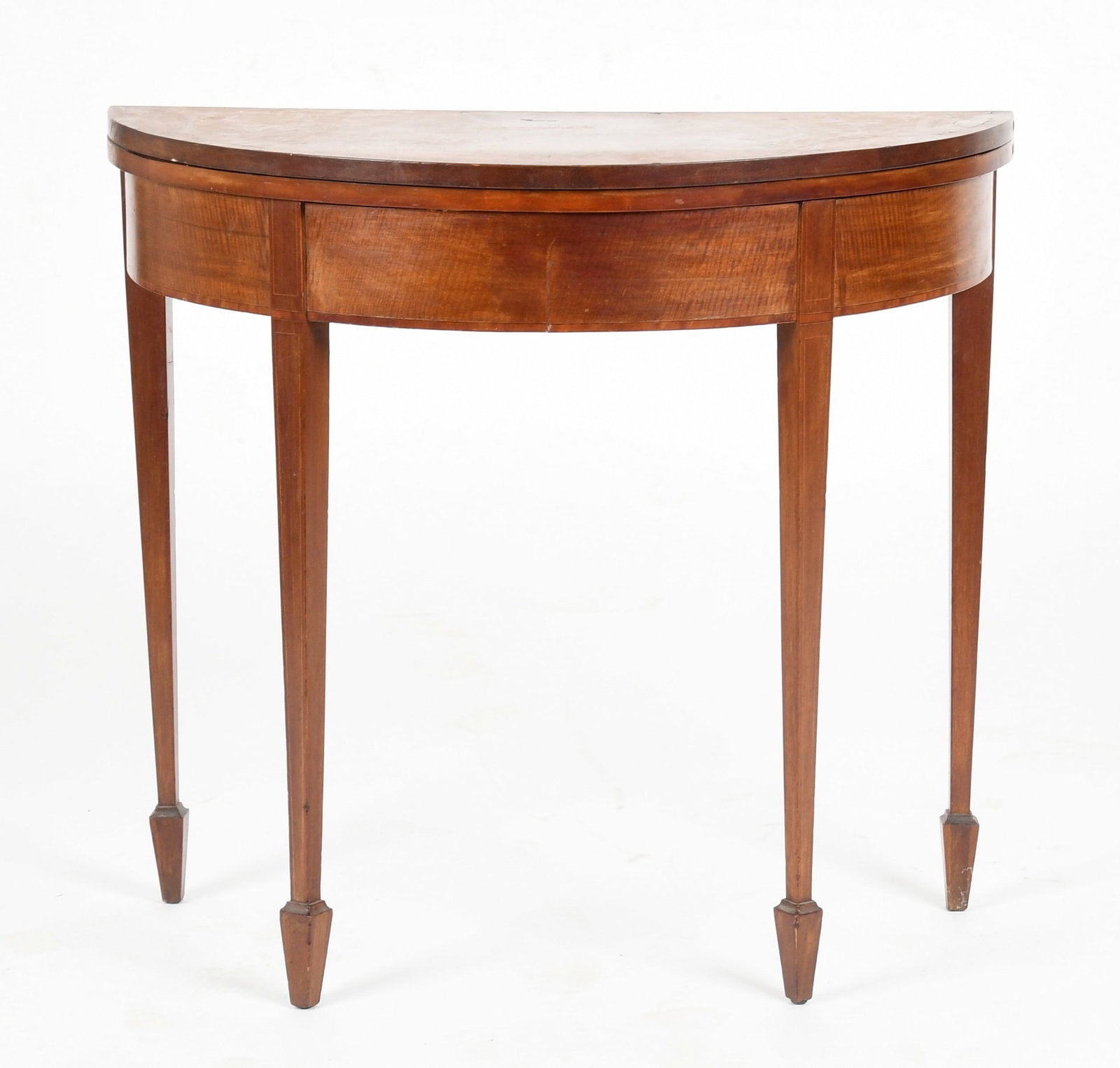 George III Inlaid Mahogany Demilune Fold-Top Games Table, Circa 1900 (1 of 12)