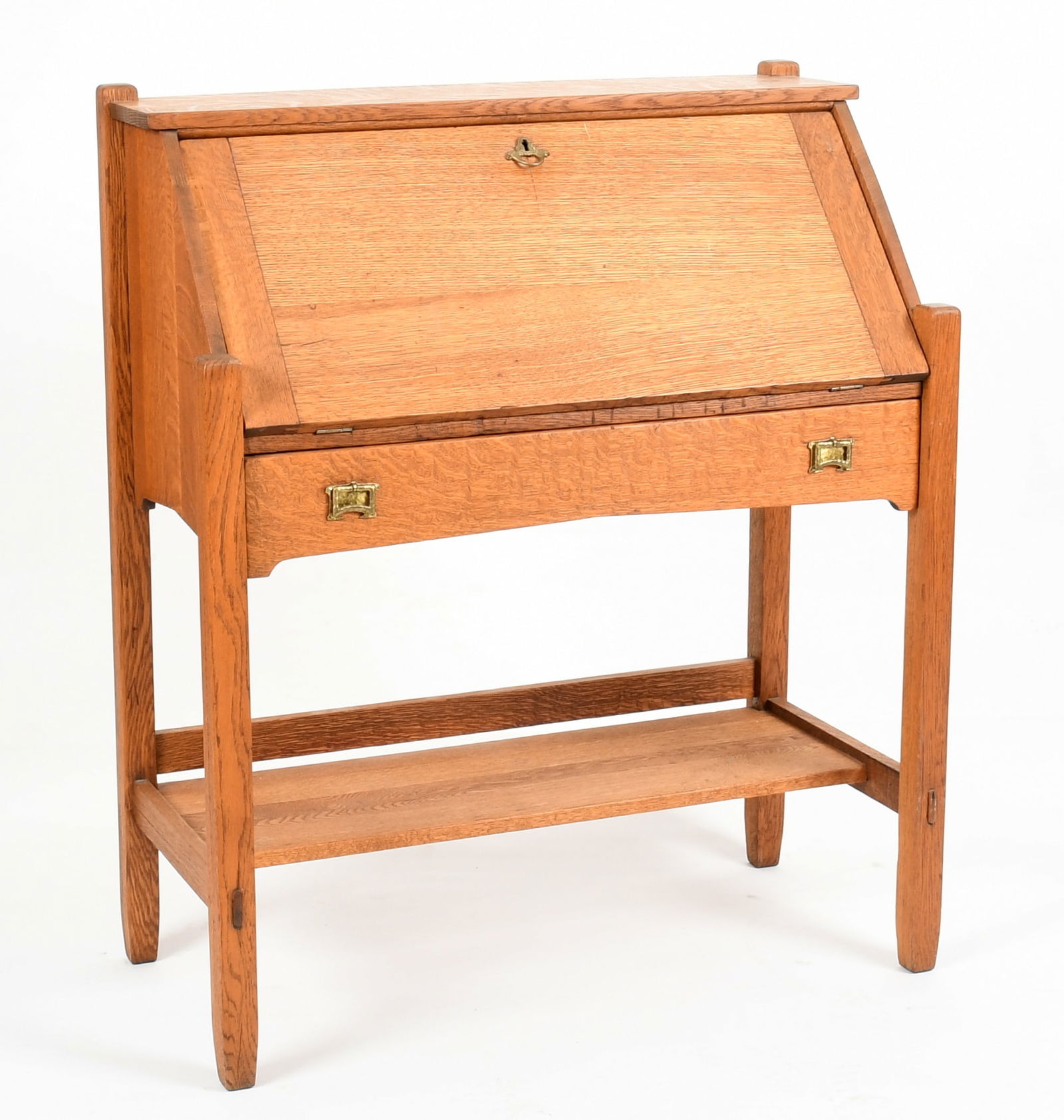 Arts and Crafts Oak Slant Front Desk, Early 20th Century (1 of 10)