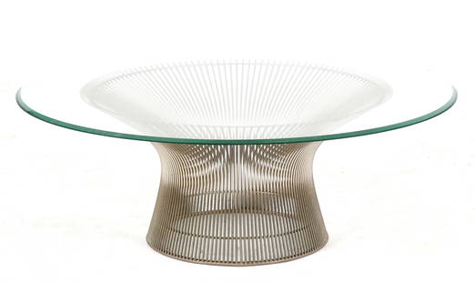 Warren Platner (American, 1919-2006) for Knoll International Coffee Table: Warren Platner (American, 1919-2006) for Knoll International. Platner Collection Coffee Table, New York, New York, Circa 1980. The chrome-plated steel base surmounted by a beveled glass cir