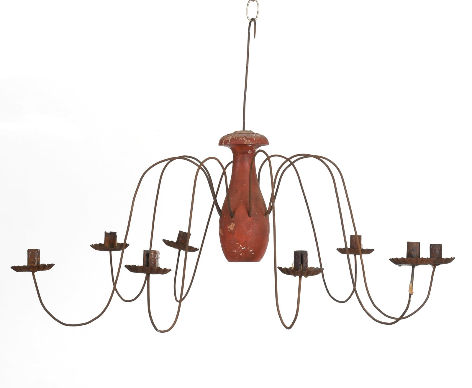 Primitive Style Red-Painted Wood and Iron Candle Chandelier (1 of 9)