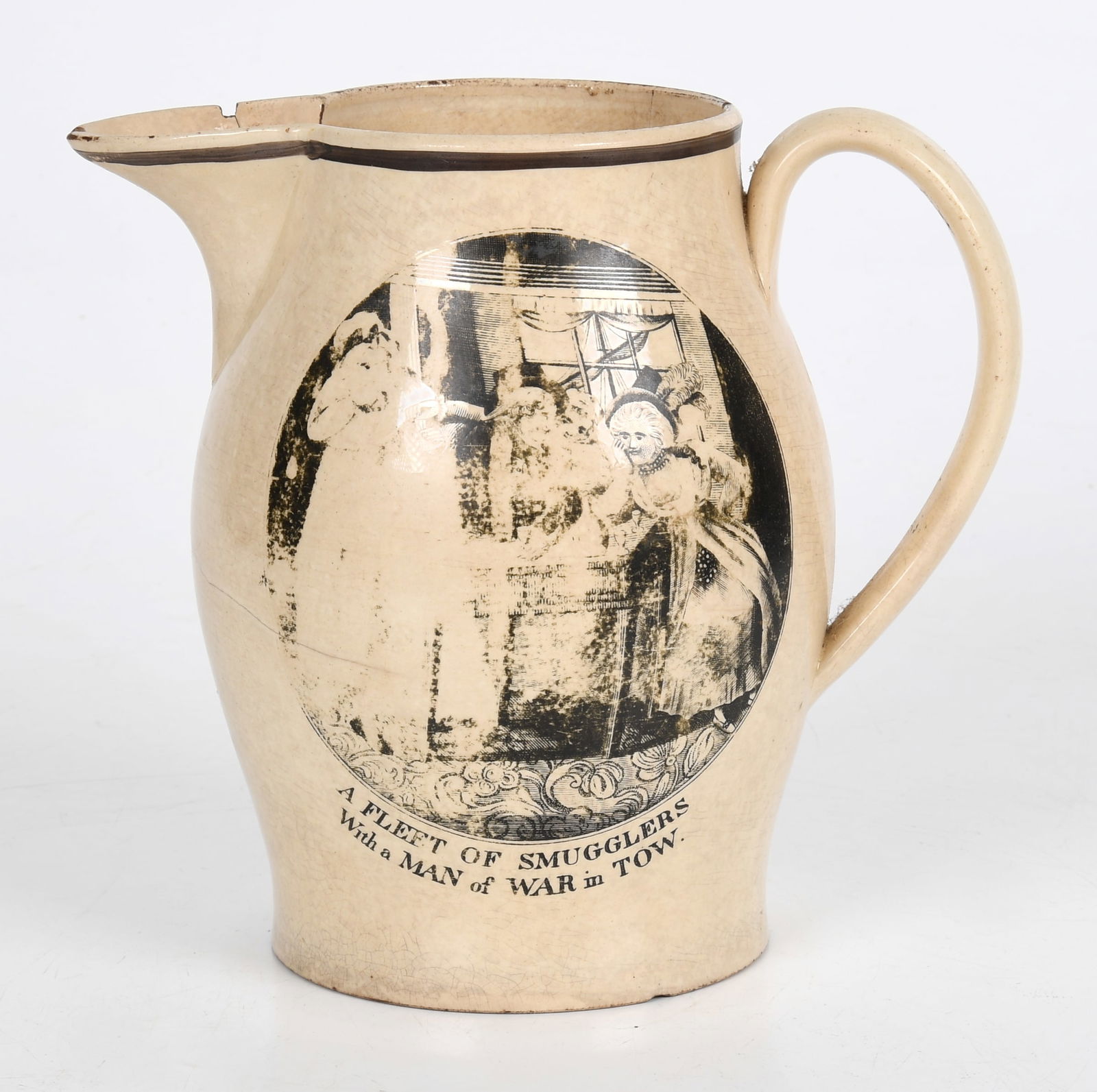 English Liverpool Pottery Creamware Transfer-Decorated Satirical Pitcher (1 of 11)
