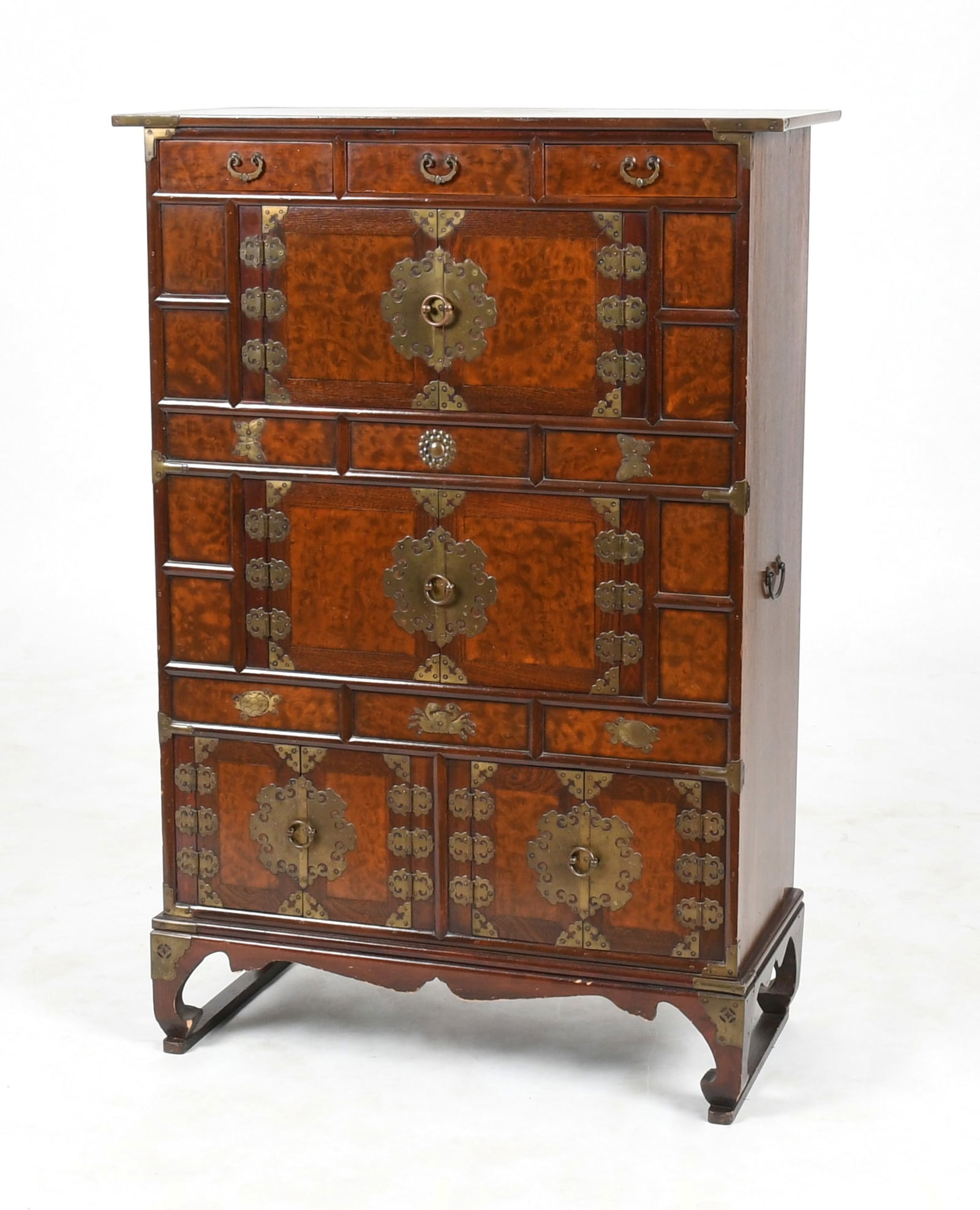 Korean Brass Mounted Elm and Burlwood Tansu Chest (1 of 10)