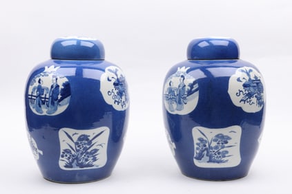 A Pair of Chinese Blue and White Ginger Jars
