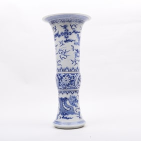 A Large Chinese Blue and White Porcelain Gu Form Vase
