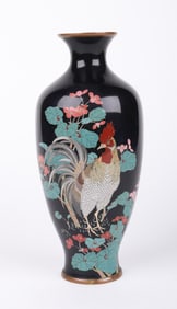 A Japanese Cloisonne Vase, Rooster Decoration