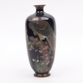 A Hawk Decorated Japanese Cloisonne Vase