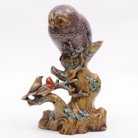 A Japanese Kutani Porcelain Figure of an Owl