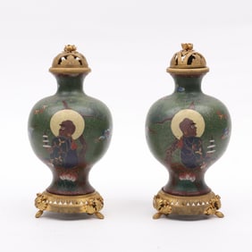 A Pair of Japanese Ormolu Mounted Cloisonne Vases