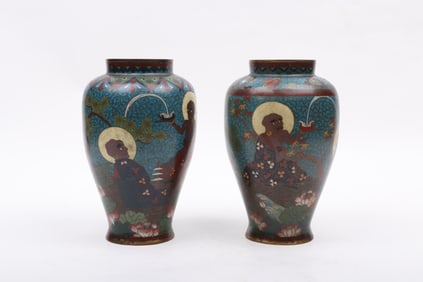 An Assembled Pair of Japanese Cloisonne Vases