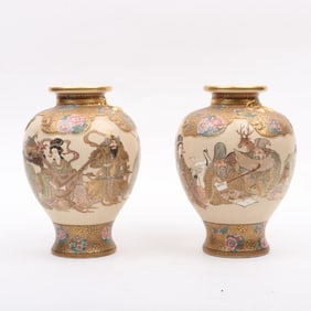 A Pair of Kinkozan Japanese Satsuma Vases
