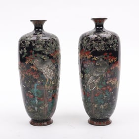 A Pair of Japanese Cloisonne Vases, Possibly Hayashi Yojiro