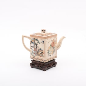 A Satsuma Teapot Decorated with Gosu Blue