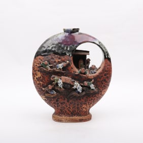 A Large Japanese Sumida Gawa Pottery Vase