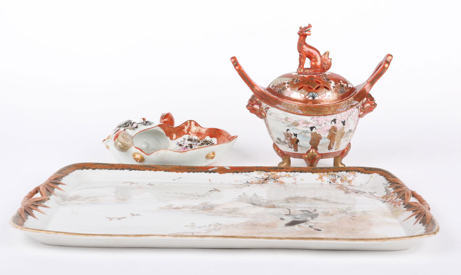 Three Pieces of Japanese Kutani Porcelain Including a Tray (1 of 20)