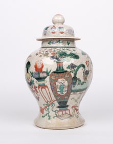 A Large Chinese Famille Verte Covered Jar