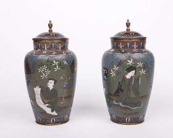 A Pair of Japanese Cloisonne Covered Vases