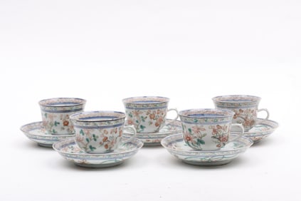 A Set of Chinese Rice Grain Porcelain Cups and Saucers