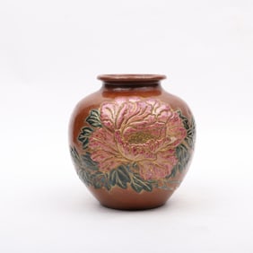 A Japanese Hammered Copper and Enamel Vase