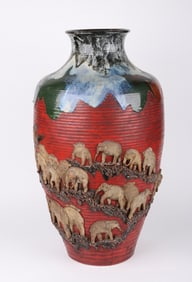 A Monumental Japanese Sumida Gawa Pottery Vase