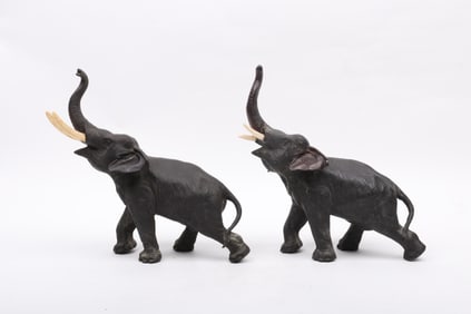 A Pair of Japanese Bronze Elephants
