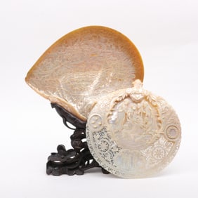 Two Chinese Carved Abalone Shells