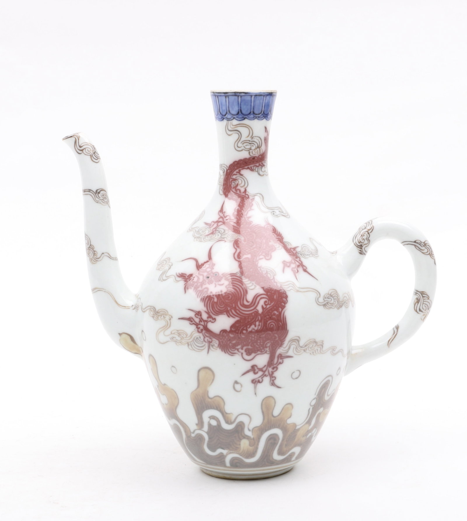 A Japanese Porcelain Ewer by Makuzu Kozan: A Japanese Porcelain Ewer by Makuzu Kozan Meiji period, with dragon, cloud and wave decoration, signed as pictured. Dimensions: 7 1/2in from handle to spout, the height is 8 1/2in. 