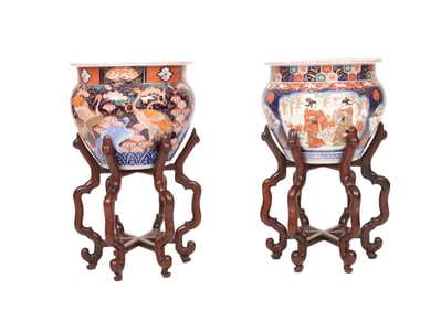 A Pair of Large Japanese Imari Porcelain Jardinieres