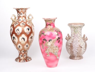 Three Large Japanese Satsuma Vases