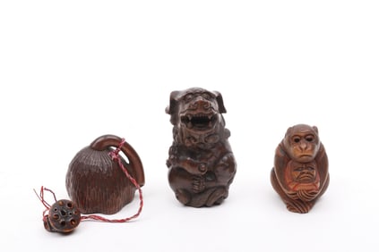 Three Japanese Wooden Netsuke