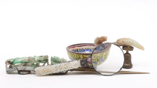 Three Chinese Items Mounted with Jade