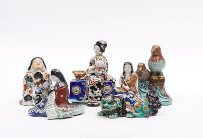 A Group of Japanese Kutani Porcelain Figures