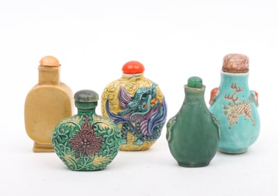 Five Chinese Porcelain Snuff Bottles