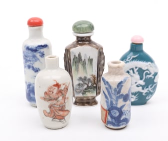 Five Chinese Porcelain Snuff Bottles