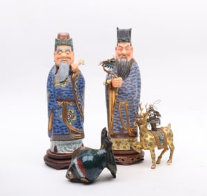 Four Chinese Metal Figures Including Cloisonne