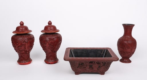 Four Pieces of Chinese Cinnabar