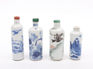Four Chinese Porcelain Qing Dynasty Snuff Bottles
