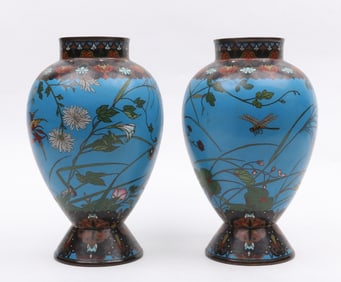 A Pair of Japanese Cloisonne Vases