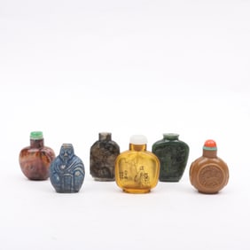 Six Chinese Snuff Bottles Including Jade