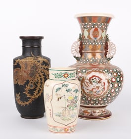 Three Japanese Vases, Satsuma and Porcelain