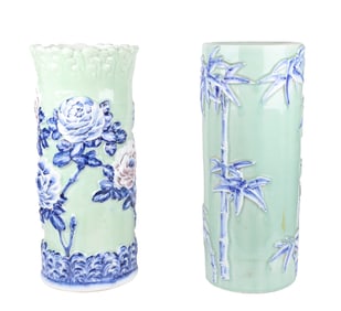 Two Celadon Porcelain Umbrella Stands