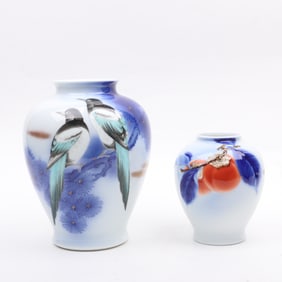 Two Japanese Fukagawa Porcelain Vases