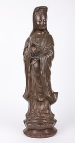 A Chinese Inlaid Bronze Figure of Guanyin