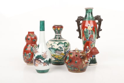 Five Pieces of Japanese Kutani Porcelain