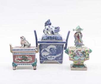 Three Porcelain Censers, Chinese and Japanese