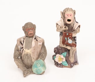 Two Japanese Sumida Gawa Monkey Figures