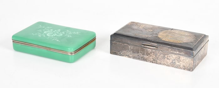 Two Japanese Cigarette Boxes, Silver and Cloisonne