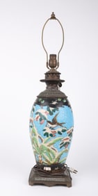 A Large Japanese Cloisonne Oil Lamp