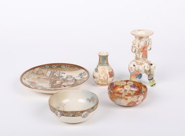 Five Pieces of Japanese Satsuma Pottery