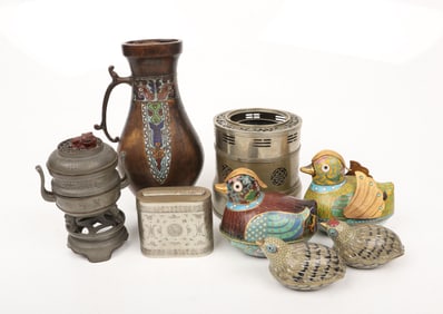 A Group of Chinese Metalware Including Cloisonne