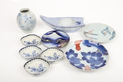 A Group of Japanese Blue and White Porcelain